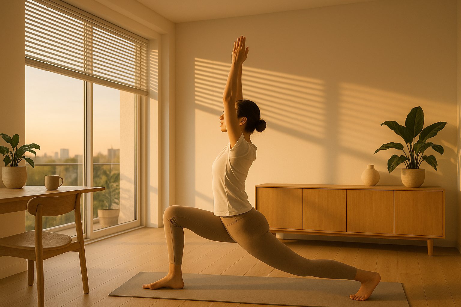 Morning yoga in perfectly lit room